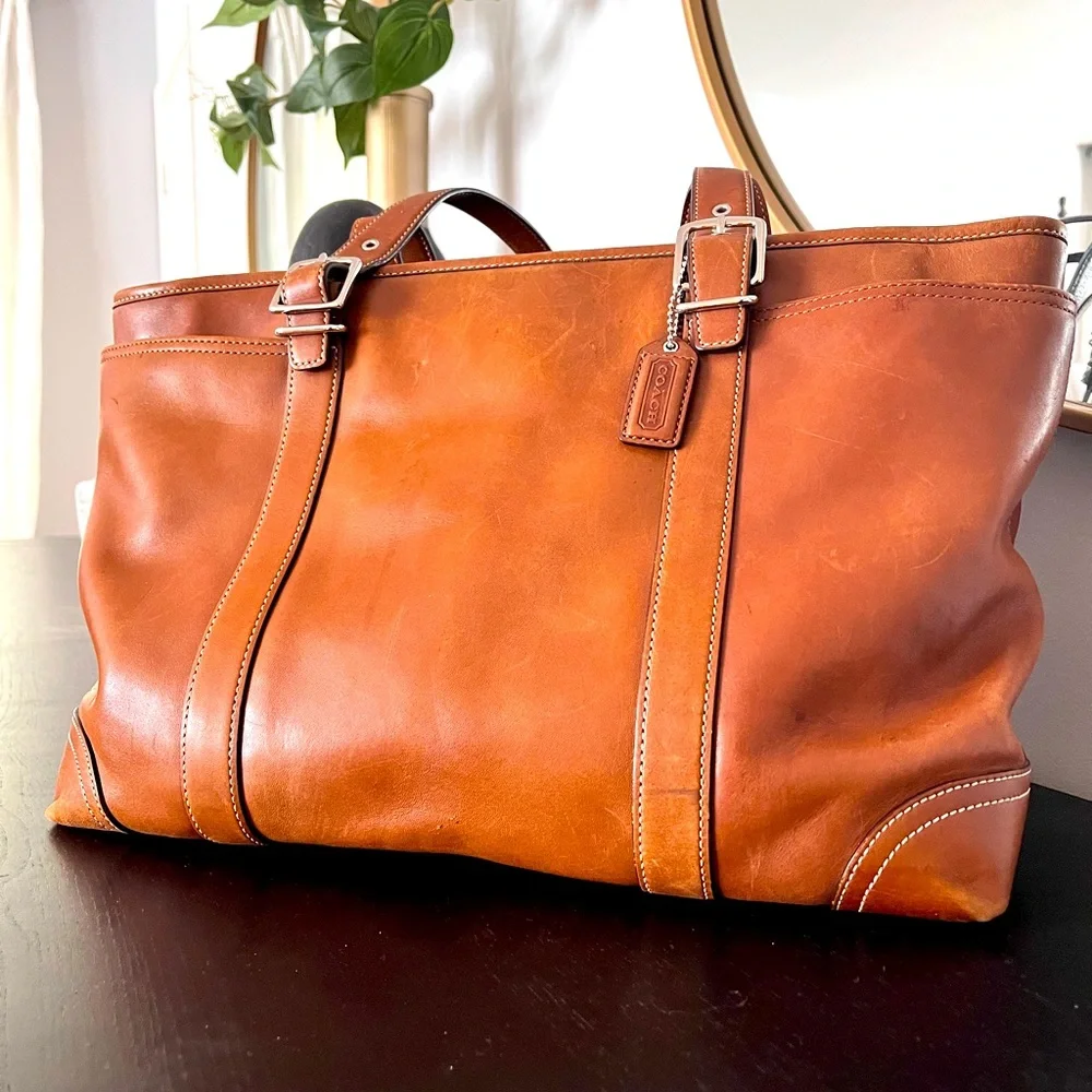 バッグ Vintage Coach Leather Tote Bag Brown COACH Vintage Legacy Lunch Tote Brown Leather Shoulder Bag Handbag